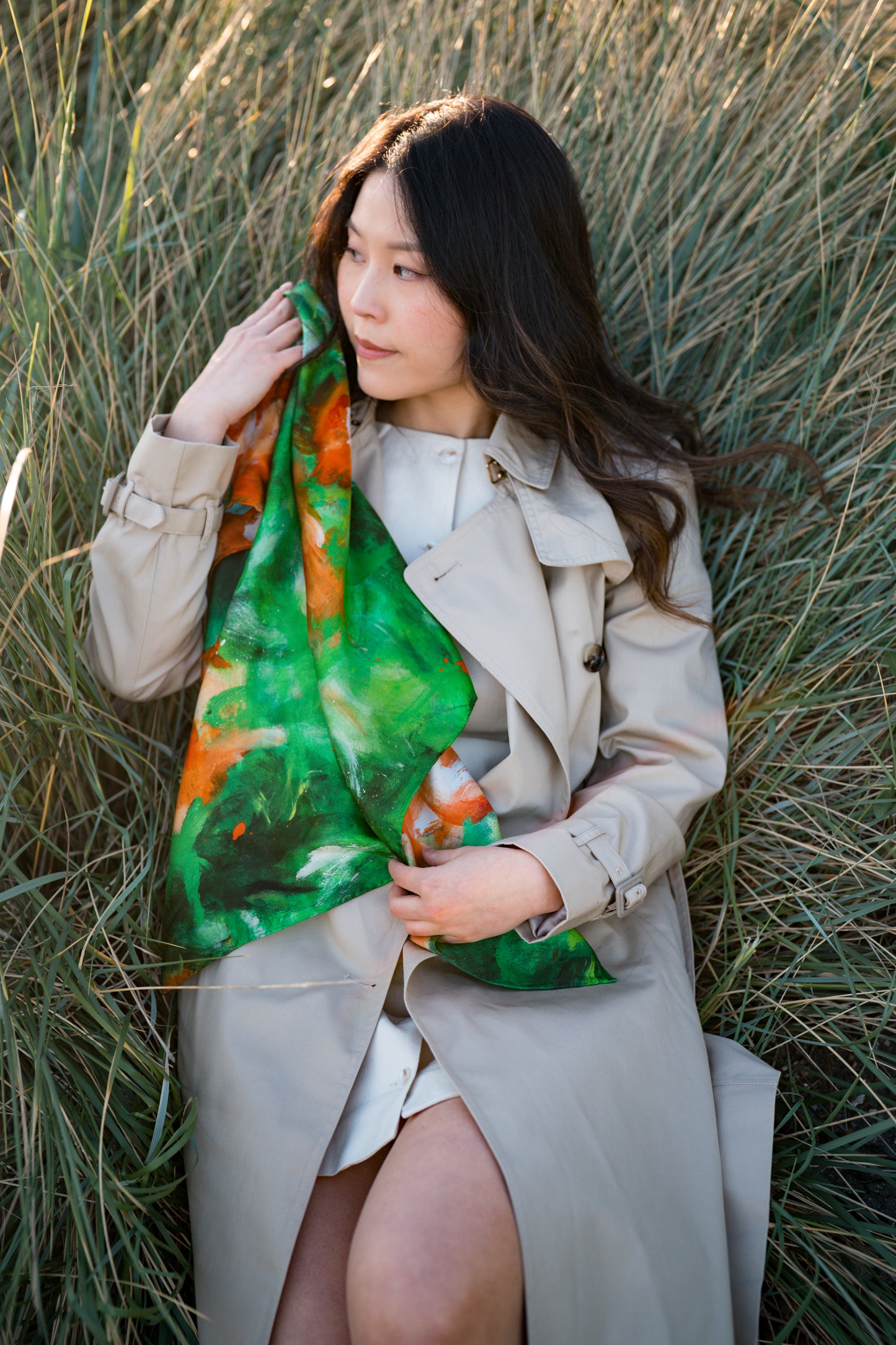 Silk twill scarf "Somewhere under the Spanish trees"