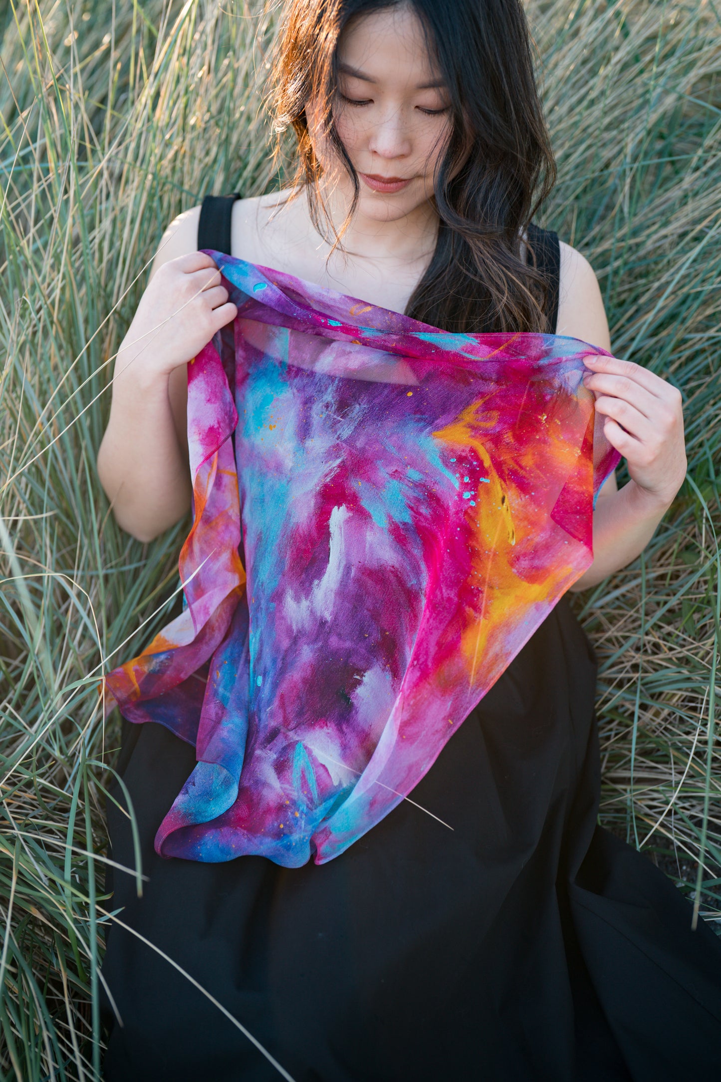 Silk georgette scarf "Conflicted Chaos"