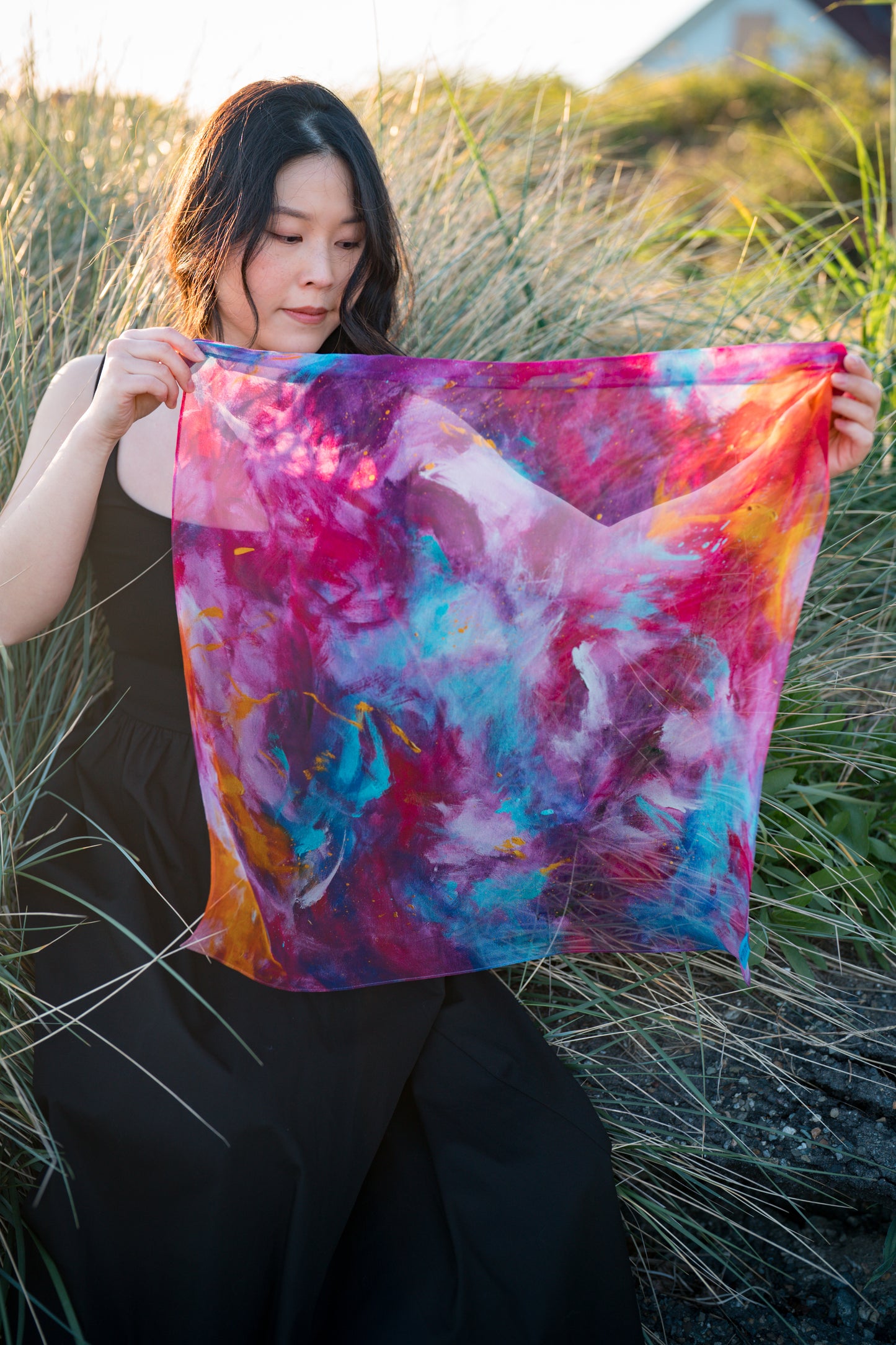 Silk georgette scarf "Conflicted Chaos"
